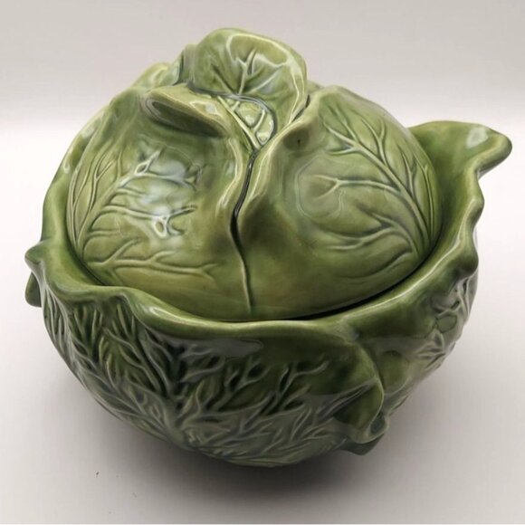Vintage Holland Mold Cabbage Lettuce Serving Bowl W/ Lid Ceramic MCM Vegetables - Picture 3 of 12